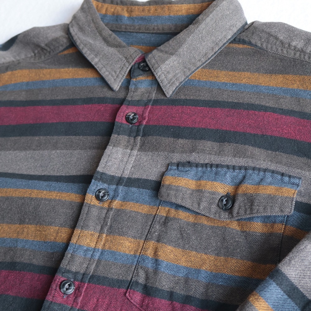 Patagonia Fjord Flannel Shirt Mens Small Gray MultiStripe Organic Cotton Outdoor